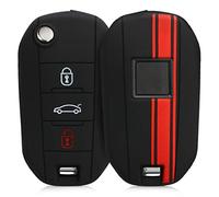 kwmobile Carcasa Compatible con Llavero de Peugeot Citroen Llave de Coche Plegable de 3 Botones Funda - Funda para Mando de Coche de Silicona - Rojo/Negro