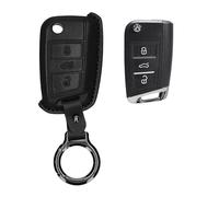 kwmobile Carcasa Compatible con Llavero de VW Golf 7 MK7 Llave de Coche de 3 Botones Funda - Funda para Mando de Coche de Cuero con Llavero - Incluye Anillo de Llavero - Negro