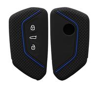 kwmobile Carcasa Compatible con Llavero de VW Golf 8 Llave de Coche de 3 Botones Funda - Funda para Mando de Coche de Silicona - Negro Mate/Azul