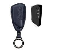 kwmobile Carcasa Compatible con Llavero de VW Golf 8 Llave de Coche de 3 Botones Funda - Funda para Mando de Coche de Cuero con Llavero - Incluye Anillo de Llavero - Azul Oscuro