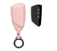 kwmobile Carcasa Compatible con Llavero de VW Golf 8 Llave de Coche de 3 Botones Funda - Funda para Mando de Coche de Cuero con Llavero - Incluye Anillo de Llavero - Rosa Palo