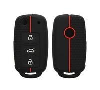 kwmobile Carcasa Compatible con Llavero de VW Skoda Seat Llave de Coche de 3 Botones Funda - Funda para Mando de Coche de Silicona - Negro Mate / Rojo