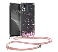 kwmobile Carcasa Compatible con Motorola Moto E13 Funda con Cuerda - Funda con Correa Colgante - Cordón Ajustable - Bordes elevados - Flores Cerezo cayendo