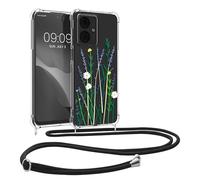 kwmobile Carcasa Compatible con Motorola Moto G14 Funda con Cuerda - Funda con Correa Colgante - Cordón Ajustable - Bordes elevados - Flores del Campo