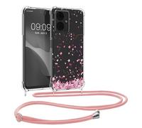 kwmobile Carcasa Compatible con Motorola Moto G14 Funda con Cuerda - Funda con Correa Colgante - Cordón Ajustable - Bordes elevados - Flores Cerezo cayendo