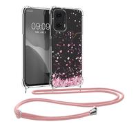 kwmobile Carcasa Compatible con Motorola Moto G24 / E14 / G04 / G04s Funda con Cuerda - Funda con Correa Colgante - Cordón Ajustable - Bordes elevados - Flores Cerezo cayendo
