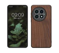 kwmobile Carcasa Compatible con OnePlus 13 Funda - Funda Dura de Madera con Bumper de TPU - marrón Oscuro