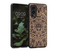 kwmobile Carcasa Compatible con OnePlus Nord 2 5G Funda - Funda de Madera con Bumper antigolpes - Calendario Azteca
