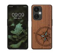 kwmobile Carcasa Compatible con OnePlus Nord CE 3 Lite 5G / Nord N30 5G Funda - Funda de Madera con Bumper antigolpes - Compás Vintage con nacár