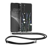 kwmobile Carcasa Compatible con OnePlus Nord Funda con Cuerda - Funda con Correa Colgante - Cordón Ajustable - Bordes elevados - Flores del Campo