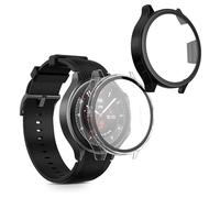 kwmobile Carcasa Compatible con OnePlus Watch 2 / OPPO Watch X Funda - 2X Protector Pantalla Completo de Cristal Templado - Ultrafino y antigolpes - Transparente/Negro
