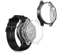 kwmobile Carcasa Compatible con OnePlus Watch 2 / OPPO Watch X Funda - 2X Protector Pantalla Completo - Ultrafino y antigolpes - Gris Oscuro/Transparente