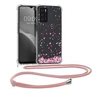 kwmobile Carcasa Compatible con OPPO A16 / A16s / A54s Funda con Cuerda - Funda con Correa Colgante - Cordón Ajustable - Bordes elevados - Flores Cerezo cayendo