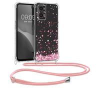 kwmobile Carcasa Compatible con OPPO A76 / A96 Funda con Cuerda - Funda con Correa Colgante - Cordón Ajustable - Bordes elevados - Flores Cerezo cayendo