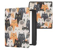 kwmobile Carcasa Compatible con Pocketbook Era/Era Color/Era Lite Funda - Funda con Tapa y Cierre magnético de Cuero sintético - Gatitos