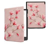 kwmobile Carcasa Compatible con Pocketbook InkPad 4/Color 3/2 / Vivlio InkPad 4/Color 3 Funda - Funda con Tapa y Cierre magnético de Cuero sintético - Magnolias