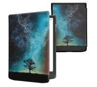 kwmobile Carcasa Compatible con Pocketbook InkPad 4/Color 3/2 / Vivlio InkPad 4/Color 3 Funda - Funda con Tapa y Cierre magnético de Cuero sintético - árbol y Estrellas