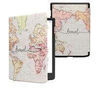kwmobile Carcasa Compatible con Pocketbook InkPad 4 / Color 3/2 / Vivlio InkPad 4 Funda - Funda con Tapa y Cierre magnético de Cuero sintético - Mapa Mundial