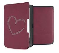 kwmobile Carcasa Compatible con Pocketbook Touch Lux 3/Basic Lux/Basic Touch 2 Funda - Funda con Tapa magnética de Cuero sintético - Rojo Oscuro