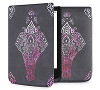 kwmobile Carcasa Compatible con Pocketbook Touch Lux 4/5/Touch HD 3/Color (2020)/ Vivlio Lux 5 Funda - Funda con Tapa y Cierre magnético de Cuero sintético - Elefante artístico