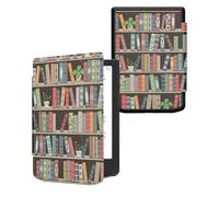 kwmobile Carcasa Compatible con Pocketbook Verse/Verse Lite/Verse Pro/Color/Vivlio Light/Light HD Funda - Funda con Tapa y Cierre magnético de Cuero sintético - Biblioteca con Plantas