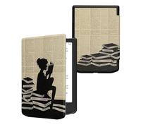 kwmobile Carcasa Compatible con Pocketbook Verse/Verse Lite/Verse Pro/Color/Vivlio Light/Light HD Funda - Funda con Tapa y Cierre magnético de Cuero sintético - Chica lectora