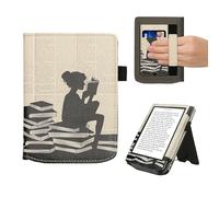 kwmobile Carcasa Compatible con Pocketbook Verse/Verse Lite/Verse Pro/Color/Vivlio Light/Light HD - Funda con Agarre elástico y Soporte - Chica lectora Negro/Beige