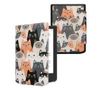 kwmobile Carcasa Compatible con Pocketbook Verse/Verse Lite/Verse Pro/Color/Vivlio Light/Light HD Funda - Funda con Tapa y Cierre magnético de Cuero sintético - Gatitos