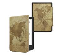 kwmobile Carcasa Compatible con Pocketbook Verse/Verse Lite/Verse Pro/Color/Vivlio Light/Light HD Funda - Funda con Tapa y Cierre magnético de Cuero sintético - mapamundi Vintage