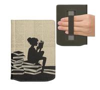 kwmobile Carcasa Compatible con Pocketbook Verse/Verse Lite/Verse Pro/Color/Vivlio Light/Light HD Funda - Funda e-Book con Solapa y Correa de Mano - Chica lectora