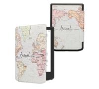 kwmobile Carcasa Compatible con Pocketbook Verse/Verse Lite/Verse Pro/Color/Vivlio Light/Light HD Funda - Funda con Tapa y Cierre magnético de Cuero sintético - Mapa Mundial