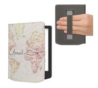 kwmobile Carcasa Compatible con Pocketbook Verse/Verse Lite/Verse Pro/Color/Vivlio Light/Light HD Funda - Funda e-Book con Solapa y Correa de Mano - Mapa Mundial