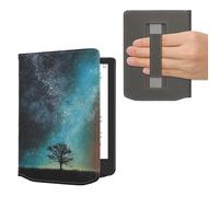 kwmobile Carcasa Compatible con Pocketbook Verse/Verse Pro/Verse Color/Vivlio Light/Light HD Funda - Funda e-Book con Solapa y Correa de Mano - árbol y Estrellas