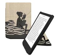 kwmobile Carcasa Compatible con Pocketbook Verse/Verse Pro/Verse Color/Vivlio Light/Light HD - Funda magnética de Origami para e-Book - Chica lectora Negro/Beige