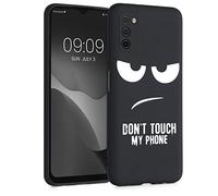 kwmobile Carcasa Compatible con Samsung Galaxy A03s - Funda móvil TPU - Don't Touch my Phone Blanco/Negro