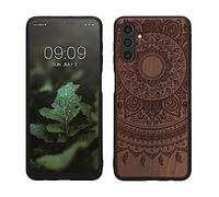 kwmobile Carcasa Compatible con Samsung Galaxy A04s Funda - Funda de Madera de Nogal con Bumper antigolpes - Sol hindú