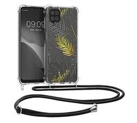 kwmobile Carcasa Compatible con Samsung Galaxy A12 Funda con Cuerda - Funda con Correa Colgante - Cordón Ajustable - Bordes elevados - Palmeras