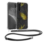 kwmobile Carcasa Compatible con Samsung Galaxy A25 Funda con Cuerda - Funda con Correa Colgante - Cordón Ajustable - Bordes elevados - Palmeras