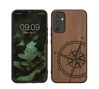 kwmobile Carcasa Compatible con Samsung Galaxy A34 5G Funda - Funda de Madera de Nogal con Bumper antigolpes - de Aguja magnética