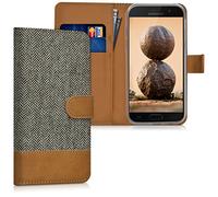 kwmobile Carcasa Compatible con Samsung Galaxy A5 (2017) - Funda Protectora con Tapa Tarjetero y Soporte - Gris Oscuro/marrón