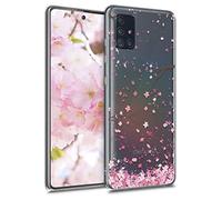 kwmobile Carcasa Compatible con Samsung Galaxy A51 - Funda Silicona TPU Flores Cerezo cayendo Rosado Suave/marrón Oscuro/Transparente