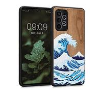 kwmobile Carcasa Compatible con Samsung Galaxy A52 / A52 5G / A52s 5G Funda - Funda de Madera de Nogal con Bumper antigolpes - Estampa Japonesa