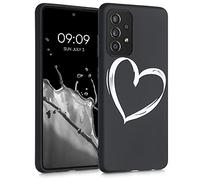 kwmobile Carcasa Compatible con Samsung Galaxy A52 / A52 5G / A52s 5G - Funda móvil TPU - Dibujo de corazón Blanco/Negro