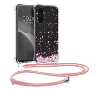 kwmobile Carcasa Compatible con Samsung Galaxy A54 5G Funda con Cuerda - Funda con Correa Colgante - Cordón Ajustable - Bordes elevados - Flores Cerezo cayendo