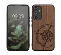 kwmobile Carcasa Compatible con Samsung Galaxy A54 5G Funda - Funda de Madera de Nogal con Bumper antigolpes - de Aguja magnética