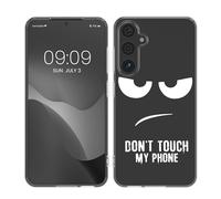 kwmobile Carcasa Compatible con Samsung Galaxy A55 5G - Funda Silicona TPU Don't Touch my Phone Negro/Transparente