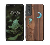 kwmobile Carcasa Compatible con Samsung Galaxy S21 FE Funda - Funda de Madera con Bumper antigolpes - Hada nacarada