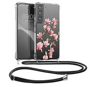 kwmobile Carcasa Compatible con Samsung Galaxy S22 Funda con Cuerda - Funda con Correa Colgante - Cordón Ajustable - Bordes elevados - Magnolias