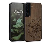kwmobile Carcasa Compatible con Samsung Galaxy S22 Funda - Funda de Madera con Bumper antigolpes - de Aguja magnética