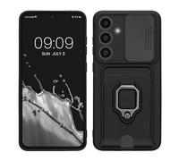 kwmobile Carcasa Compatible con Samsung Galaxy S24 FE - Funda con Tapa para cámara Soporte y Tarjetero Negro